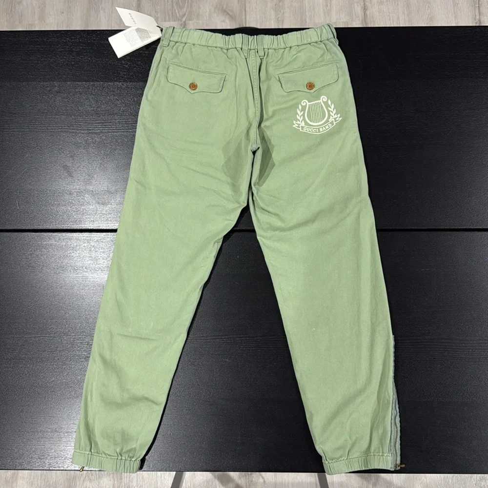 Gucci Green Cotton Embroidered Logo Pants Gucci Band - 30